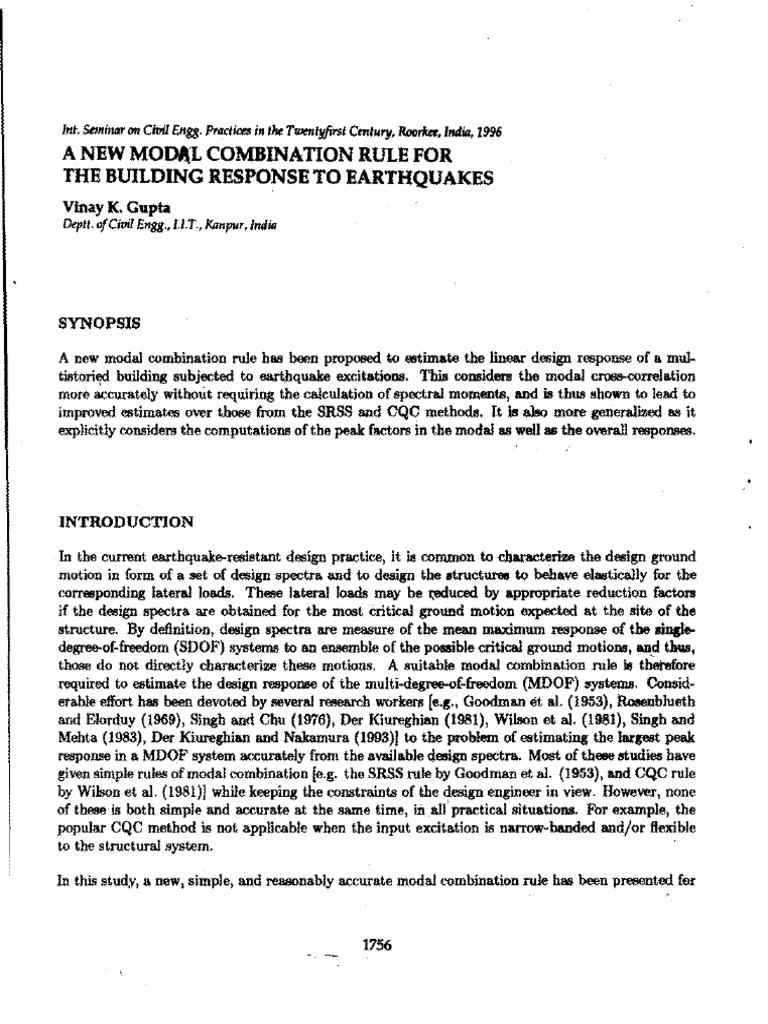A New Modal Combination Rule For The Building Response To Earthquakes PDF