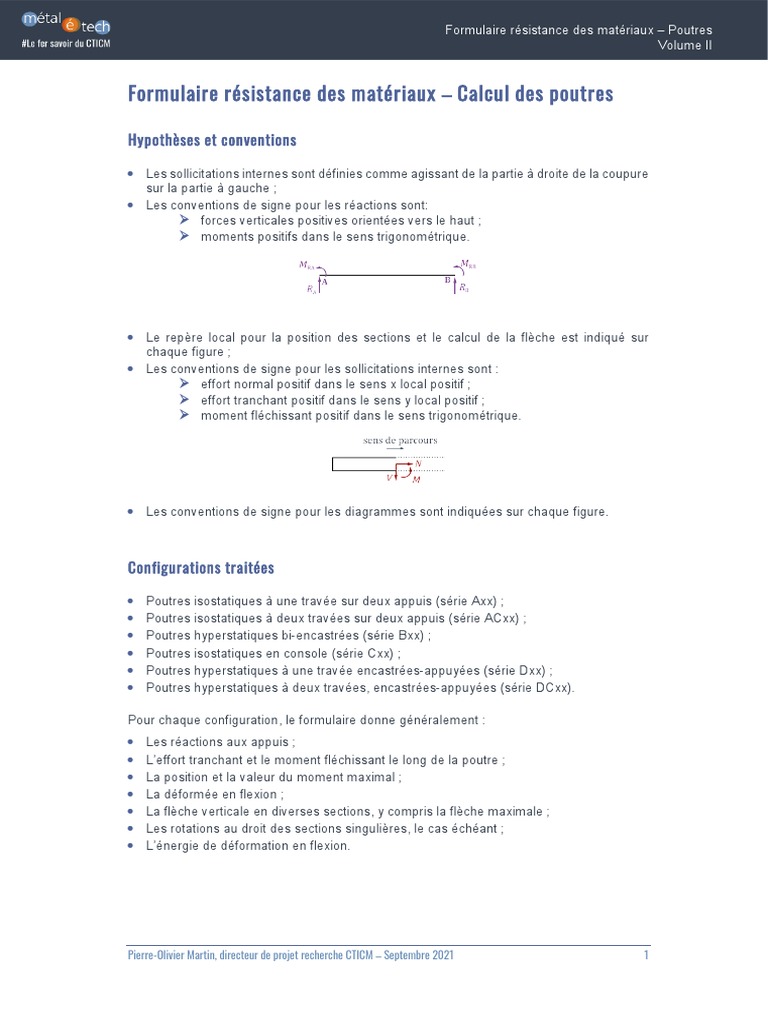 Formulaire RDM pour Poutres PDF Flexion (matériau) Résistance des — free download