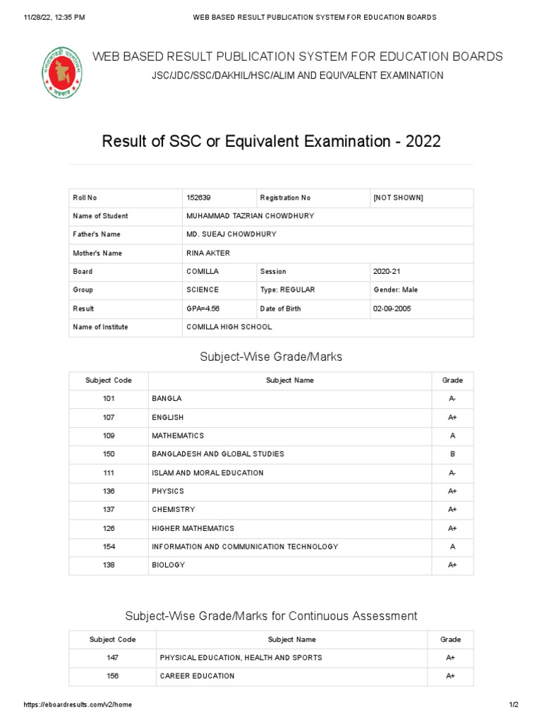 Exam Results for Students & Parents | PDF