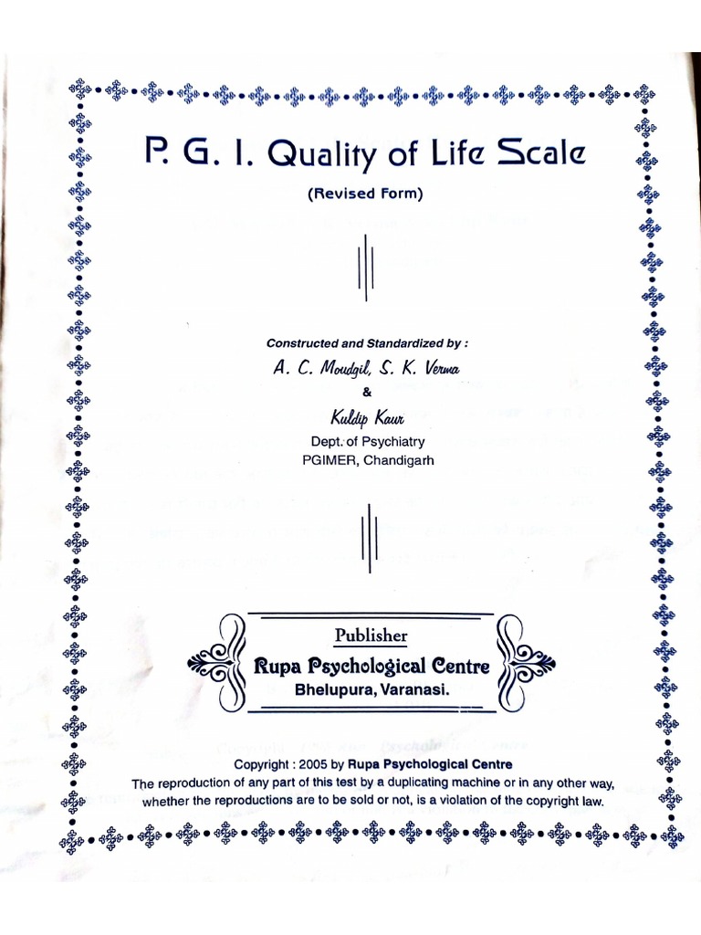PGI Quality of Life Scalee | PDF