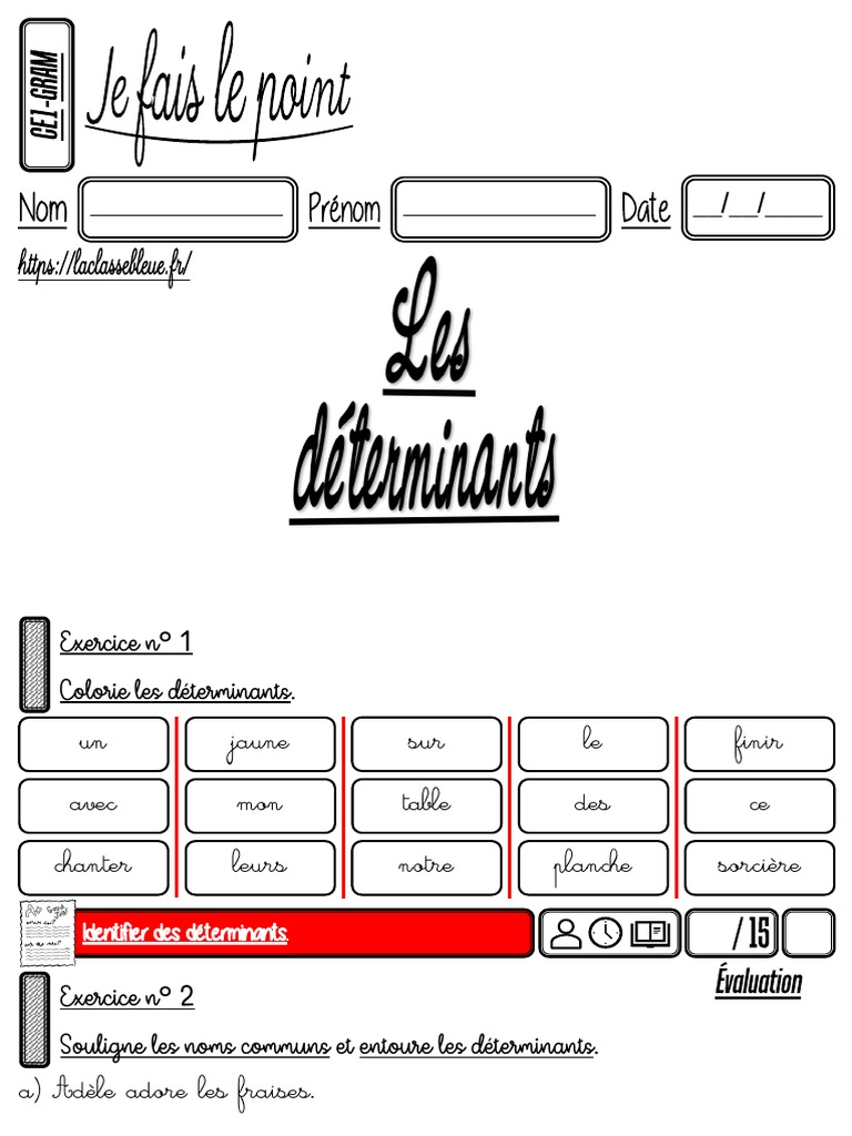 Exercice Sur Les Déterminants Ce1 Les Determinants CE1 | PDF | Grammaire | Mécanique du langage