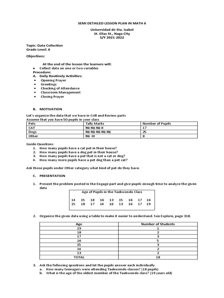 Data Collection Lesson Plan for Grade 6 | PDF | Lesson Plan | Teaching