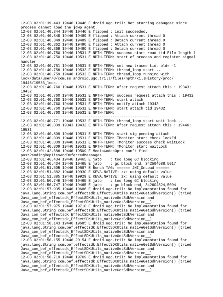 Android App Log File with Debugging Errors and Warnings PDF Information Technology