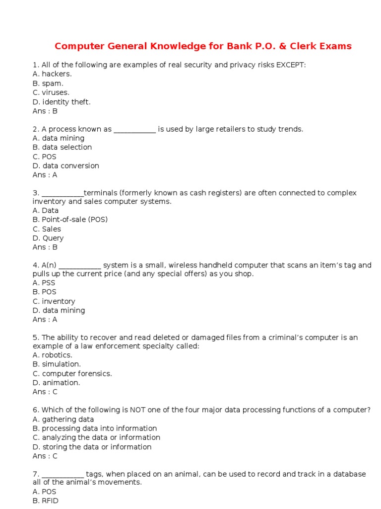 Computer Science Objective Question Personal Computers Operating System
