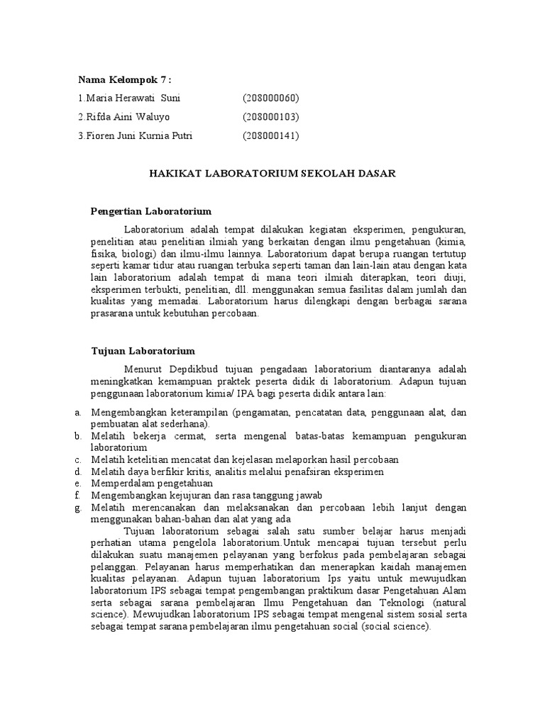 Hakikat dan Manfaat Laboratorium SD | PDF