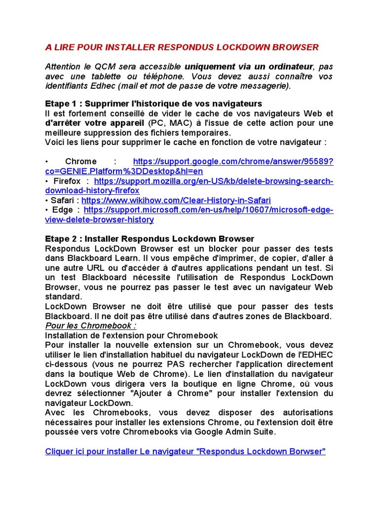 Installation de Respondus LockDown Browser | PDF | Safari (navigateur ...