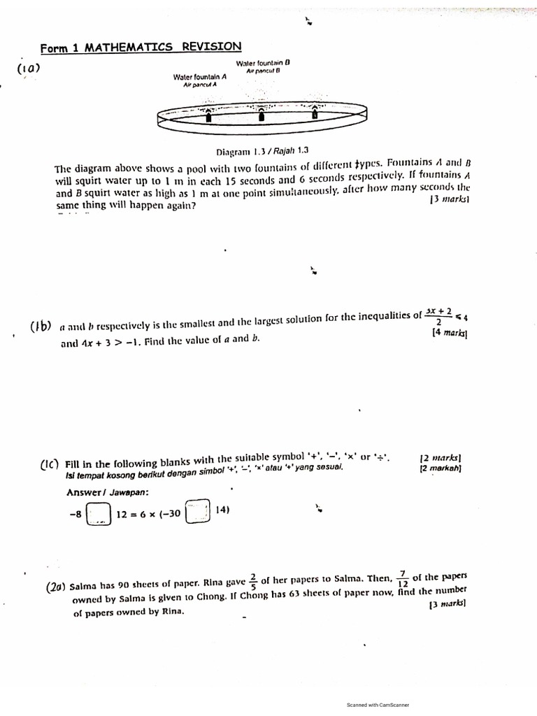 F1 Mathematics Revision Worksheet II | PDF