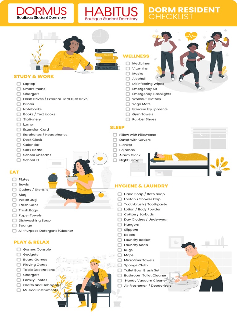 Dorm Resident Hygiene & Essentials Checklist | PDF | Equipment ...