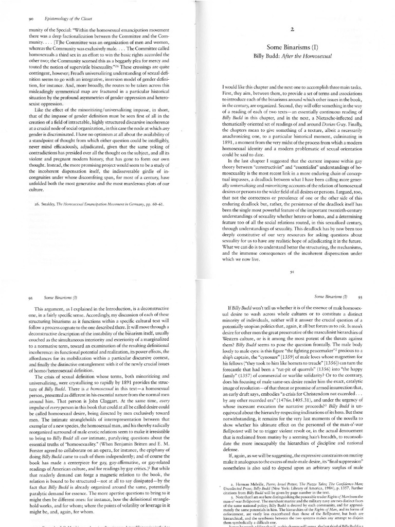 SedgwickEpistemology of The ClosetBilly Budd PT 1 PDF