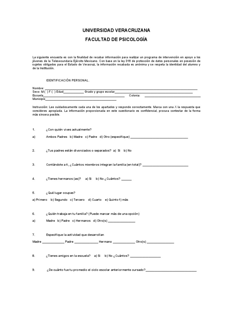 Encuesta de Autoestima para Adolescentes | PDF