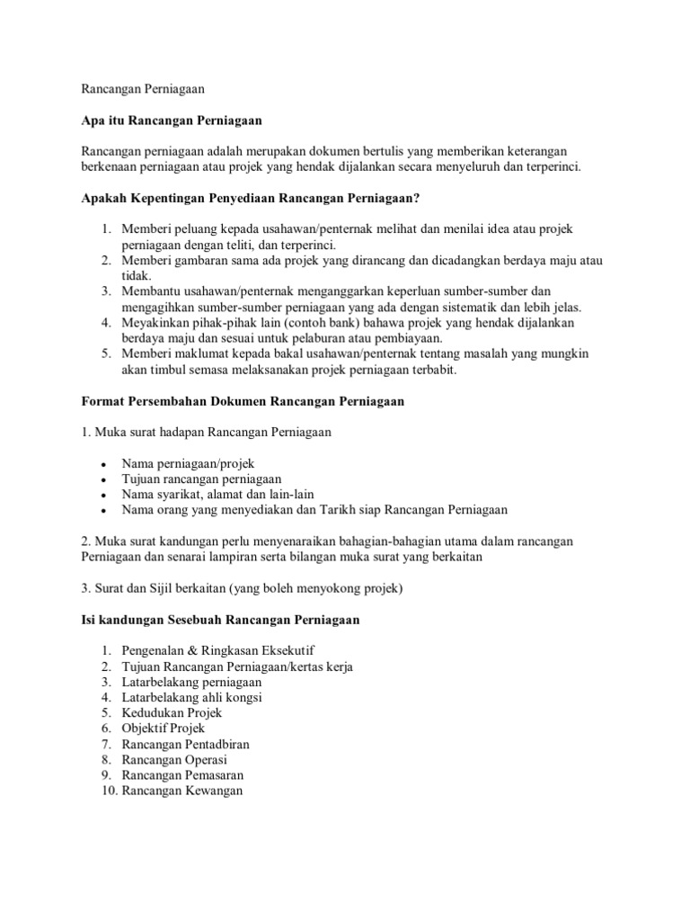 Rancangan Perniagaan Pdf