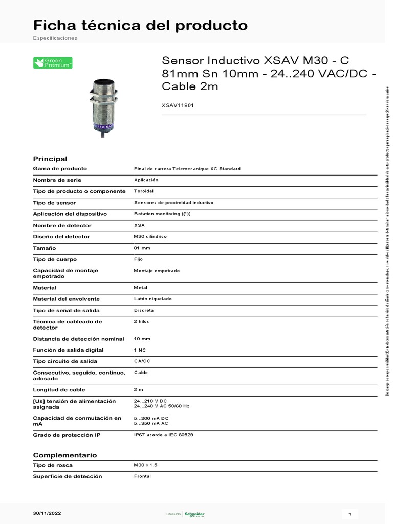 Sensores Inductivos y Capacitivos XS y XT - XSAV11801 | PDF ...