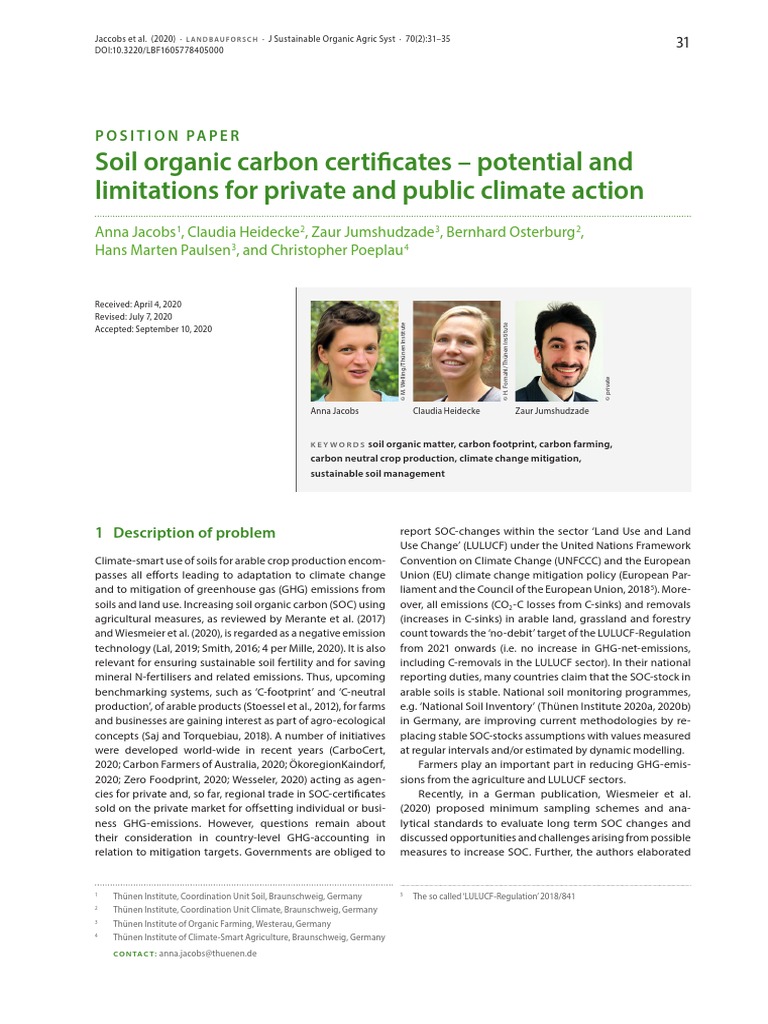 Soil Organic Carbon Certificates - Potential and | PDF | Carbon Offset ...