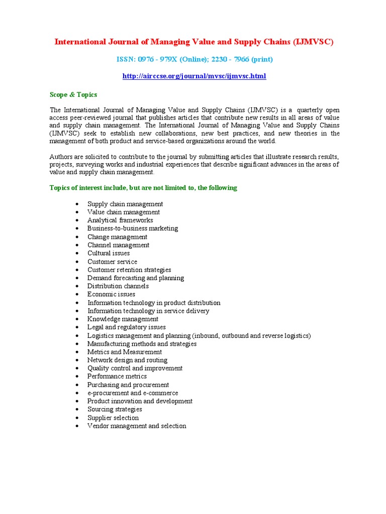 IJMVSC: Value & Supply Chain Journal | PDF | Supply Chain | Academic ...