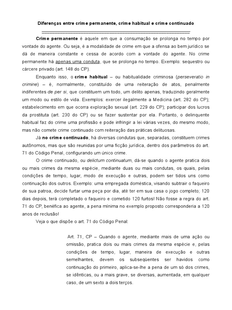 Crime Permanente, Crime Habitual e Crime Continuado | PDF | Crimes ...