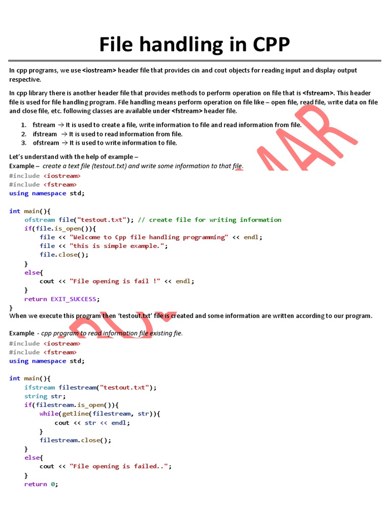 File Handling in CPP | PDF | Pointer (Computer Programming) | Computer File