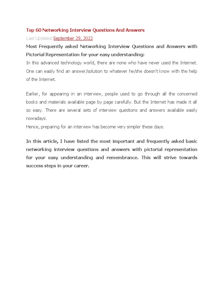 Top 60 Networking Questions PDF Computer Network Network Topology