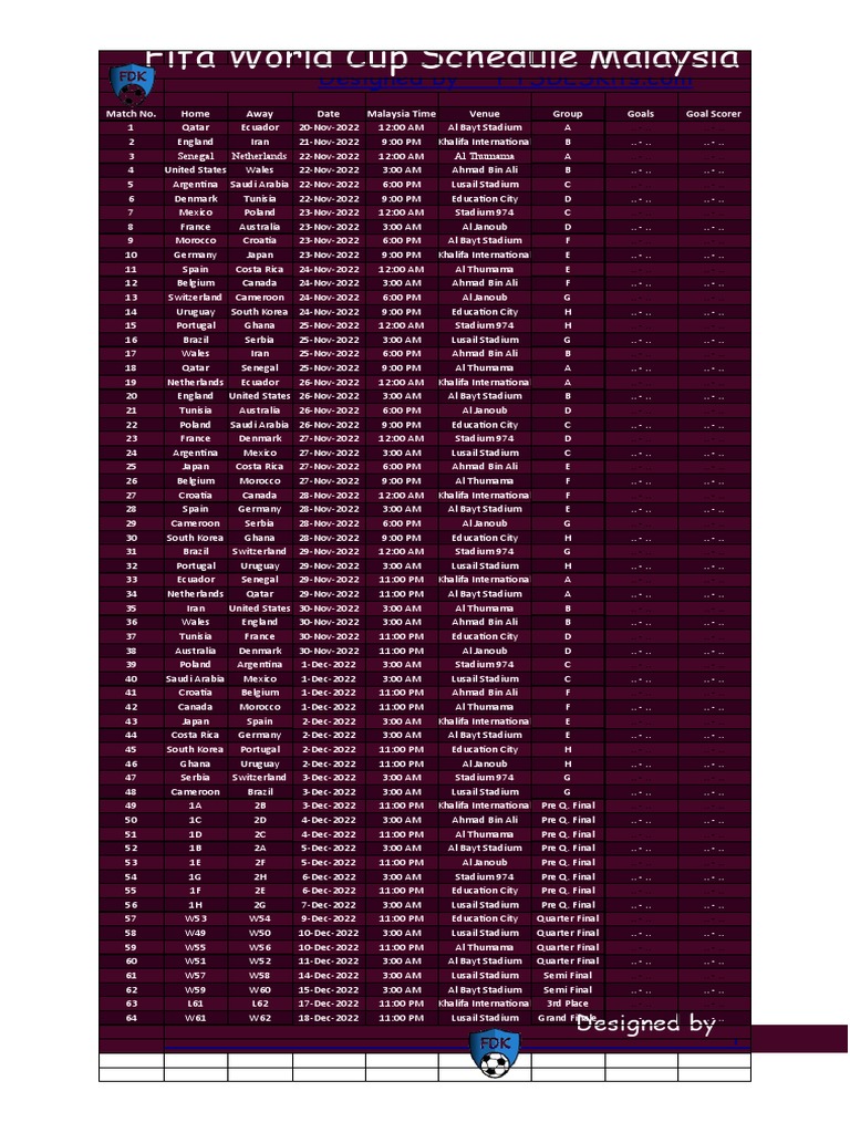 Fifa World Cup Schedule Malaysia Time PDF Football Codes Sports(02)