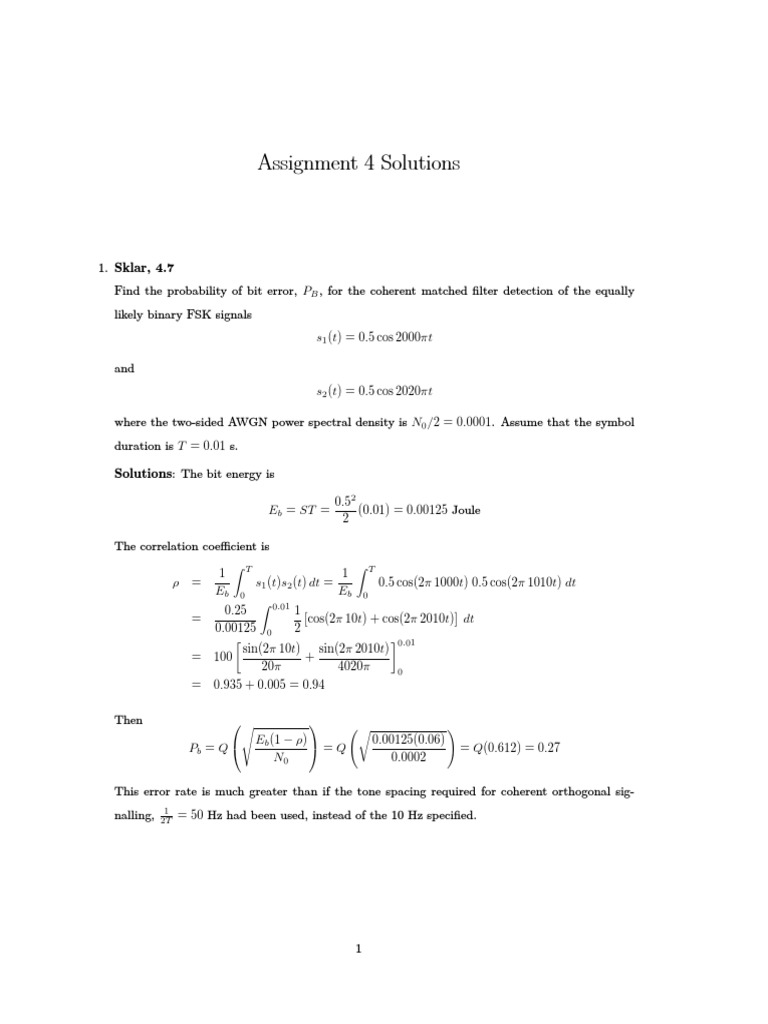 Probability of Bit Error Solutions | PDF | Applied Mathematics ...
