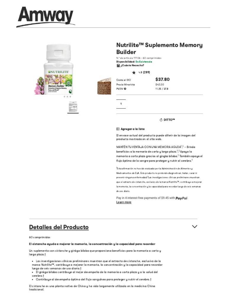 Nutrilite™ Suplemento Memory Builder - Vitaminas y Suplementos - Amway ...