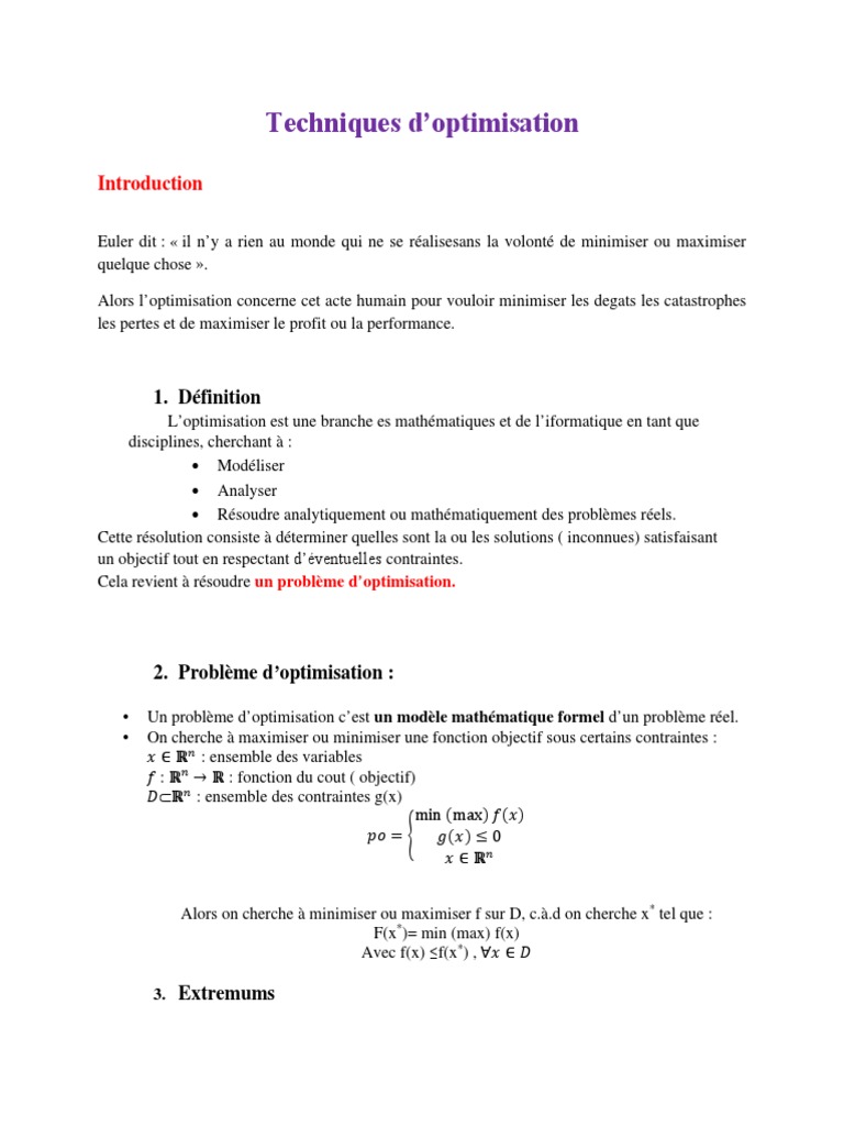 Techniques d'Optimisation Mathématique | PDF | Optimisation ...