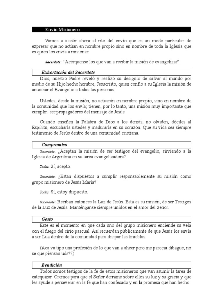 Rito de Envío Misionero y Bendición | PDF | Misionero | Sacerdote