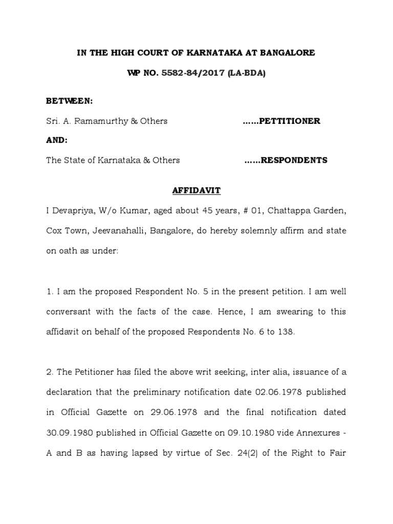 Image showcasing Karnataka High Court Affidavit Challenges Land Acquisition | PDF ...