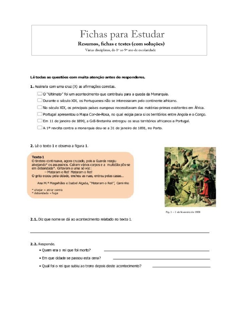 Teste HGP 6 Ano Fim Da Monarquia Primeira Republica | PDF