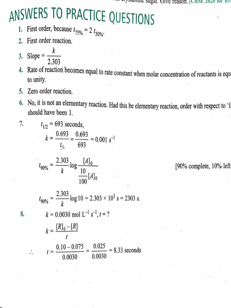 Chemical Kinetics Practice Answers | PDF | Chemical Process Engineering ...
