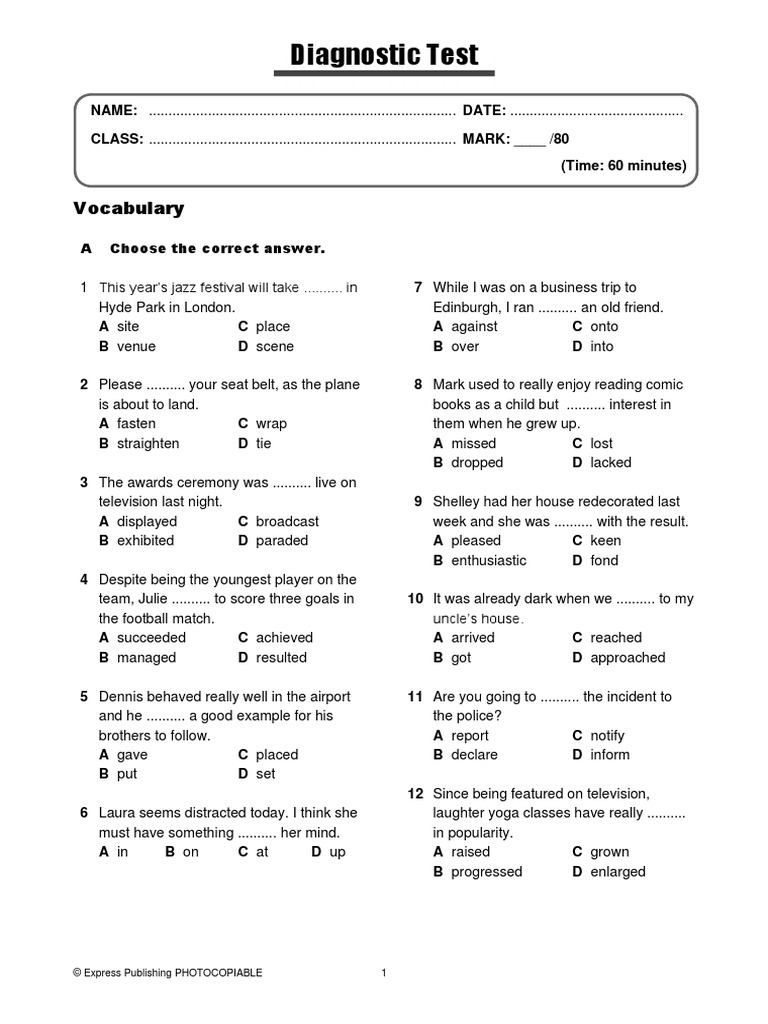 11 OnScreen B2 Diagnostic Test | PDF