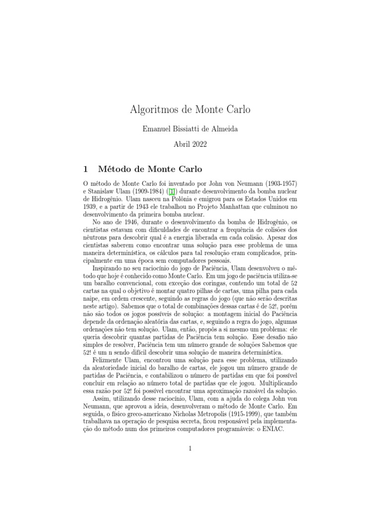 Entendendo o Método de Monte Carlo | PDF | Método de Monte Carlo ...