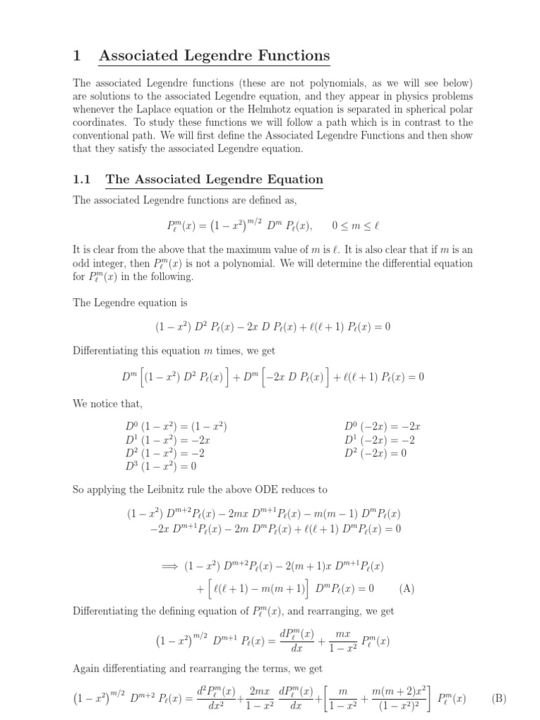 Associated Legendre Functions Explained | PDF | Equations ...