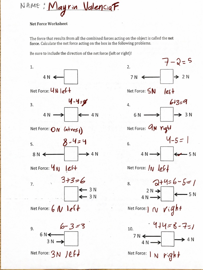 Net Force Worksheet PDF