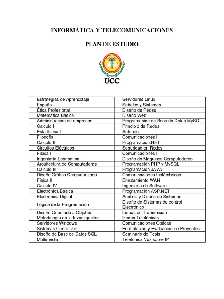 Plan de Estudio Informatica y Telecomunicaciones | PDF | Arte | Tecnología