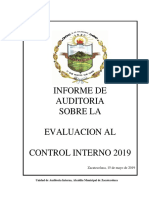 Informe de Auditoria Sobre Evaluacion Al Control Interno. Mayo 2019