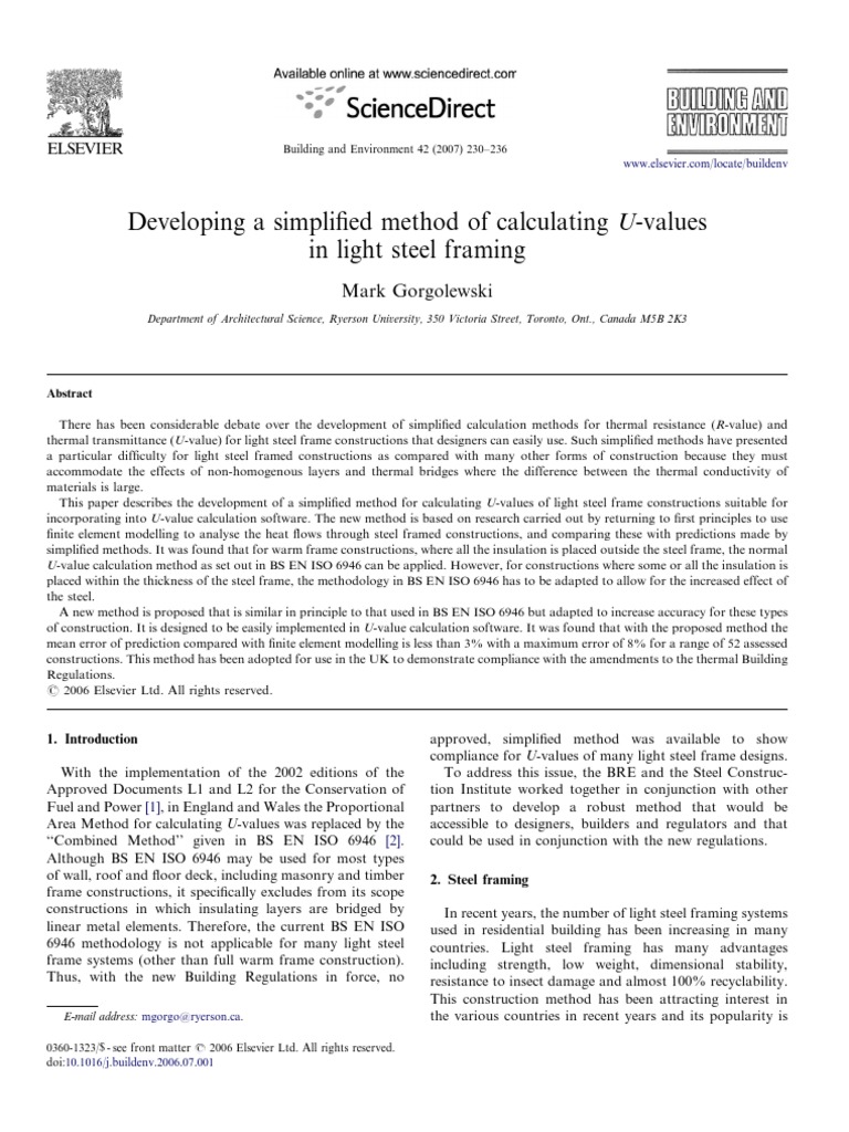 Simplified U-Value Calculation for Steel Framing | PDF | Building ...