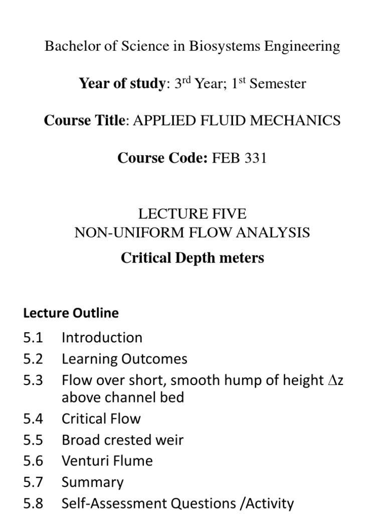 Critical Depth in Fluid Mechanics | PDF | Flow Measurement | Dynamics ...
