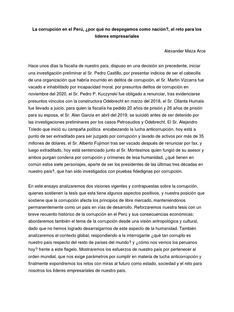 La Corrupción En El Perú Pdf Corrupción Política Gobierno