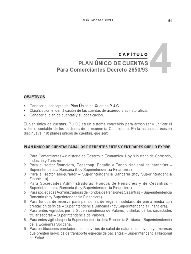 Estructura del Plan Único de Cuentas | PDF | Contabilidad | Bancos
