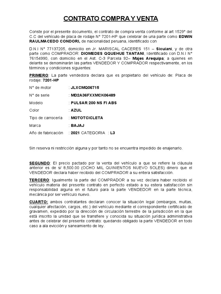 Contrato de Compraventa de Moto | PDF | Business | Derecho privado