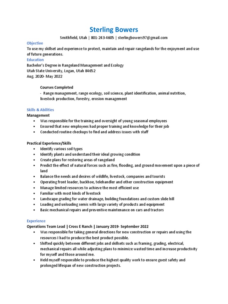 Sterling Bowers Job Resume PDF