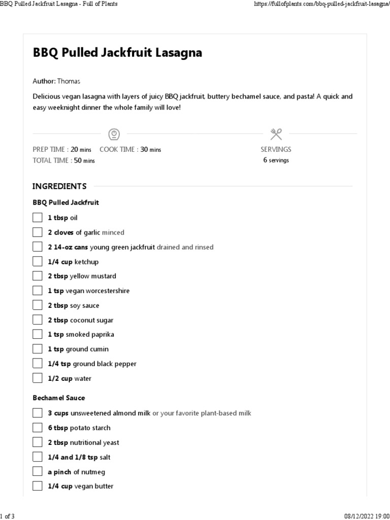 BBQ Pulled Jackfruit Lasagna Full of Plants Download Free PDF