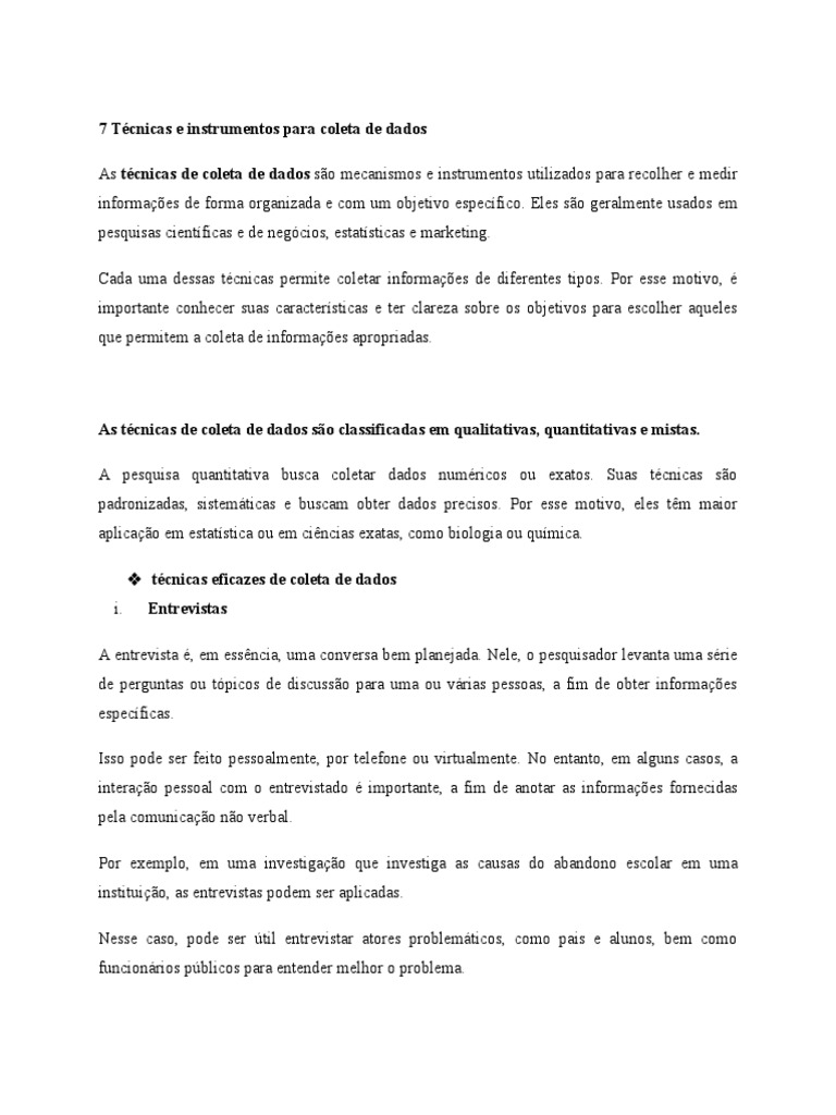 7 Técnicas e Instrumentos para Coleta de Dados | PDF | Pesquisa ...