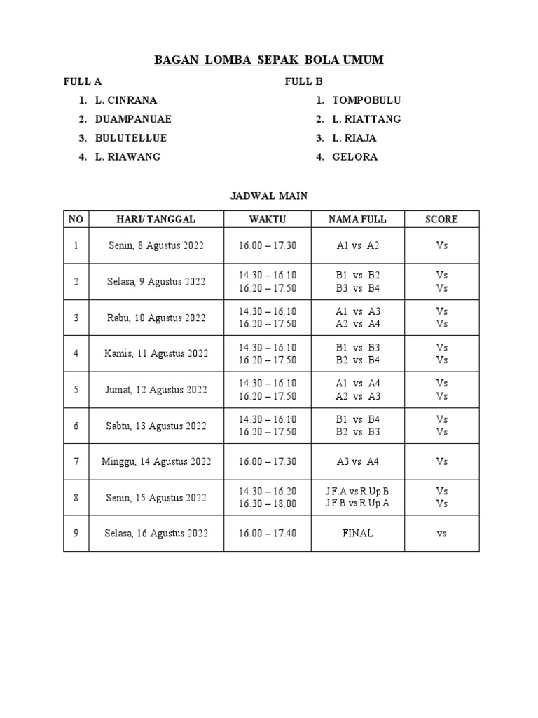 Bagan Lomba Sepak Bola Umum | PDF