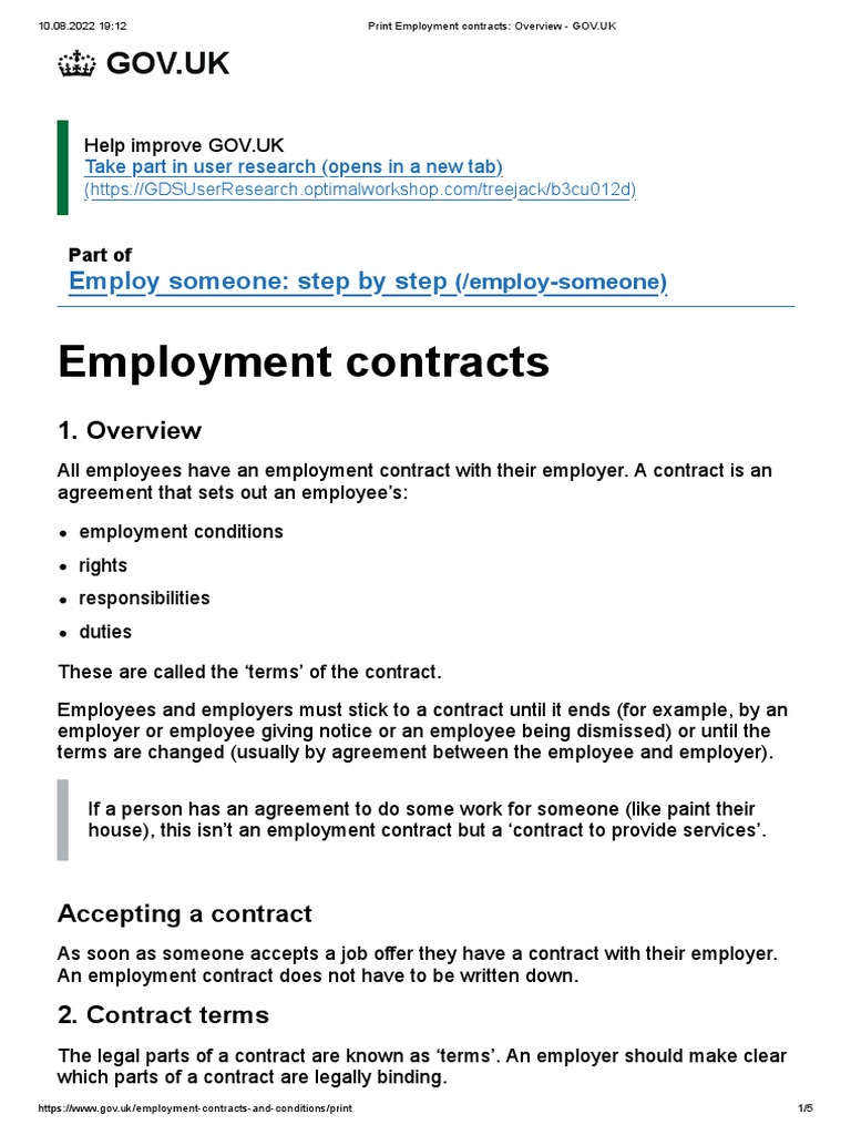 Print Employment Contracts - Overview - GOV - UK | Download Free PDF ...