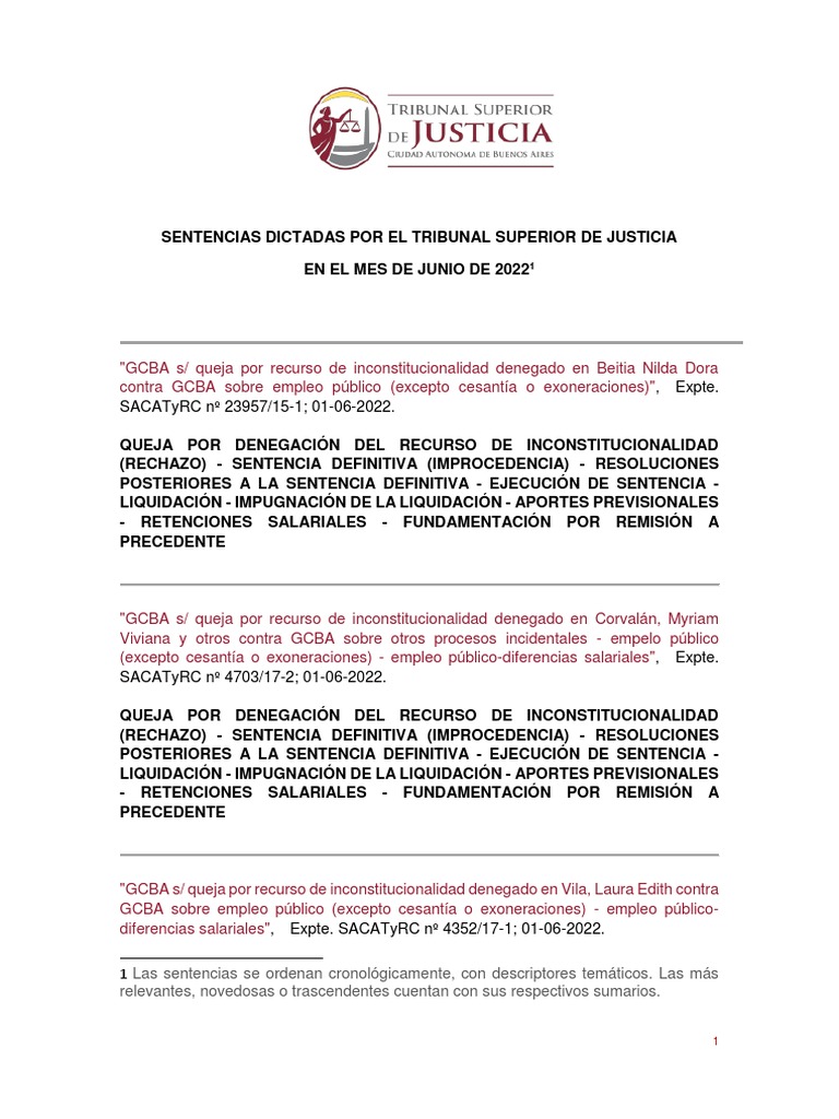 Boletín de Jurisprudencia Del T.S.J C.A.B.A Sentencias Dictadas en Óden