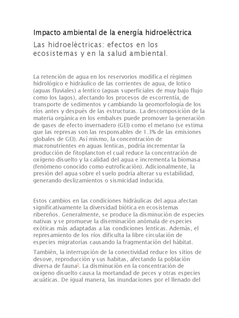 Impacto Ambiental de La Energía Hidroeléctrica | Descargar gratis PDF ...
