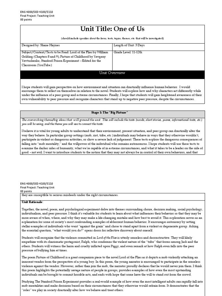 Teaching unit project shane 1 pdf motivational motivation