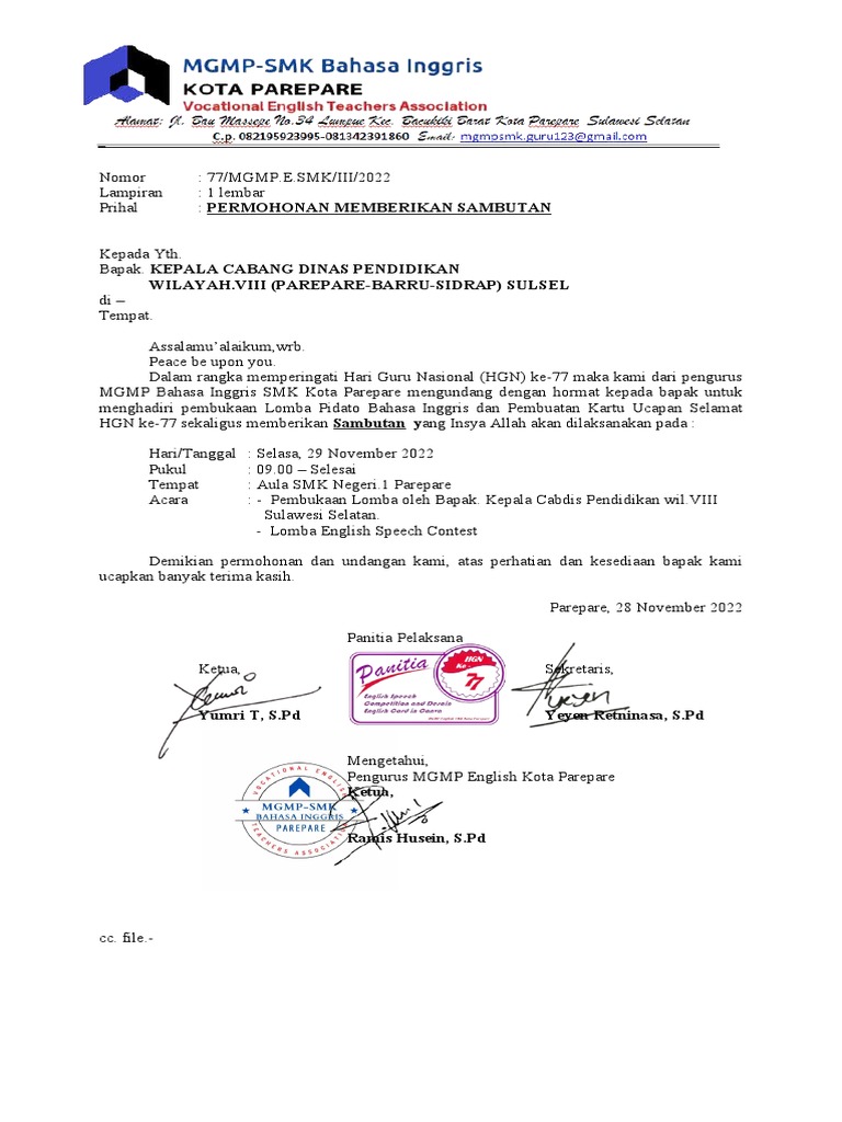 Permohonan Sambutan | PDF