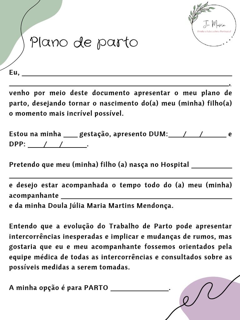 Plano de Parto | PDF | Parto | Amamentação